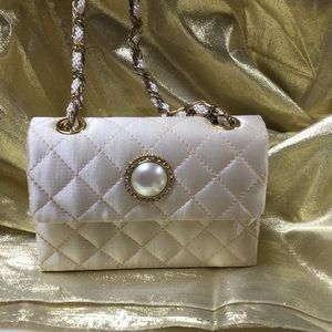 By Romantica - Silk Quilted Evening Bag. Pearl/Rhinestones